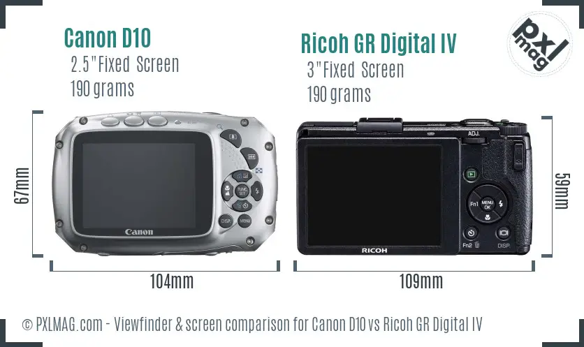 Canon D10 vs Ricoh GR Digital IV Screen and Viewfinder comparison