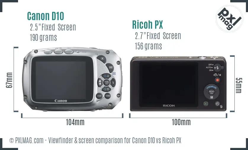 Canon D10 vs Ricoh PX Screen and Viewfinder comparison