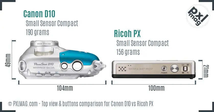 Canon D10 vs Ricoh PX top view buttons comparison