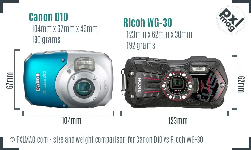 Canon D10 vs Ricoh WG-30 size comparison Canon D10 vs Ricoh WG-30 size comparison