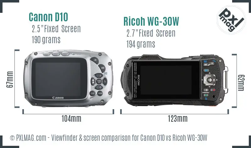 Canon D10 vs Ricoh WG-30W Screen and Viewfinder comparison Canon D10 vs Ricoh WG-30W Screen and Viewfinder comparison