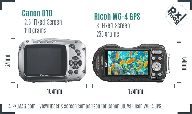 Canon D10 vs Ricoh WG-4 GPS Screen and Viewfinder comparison