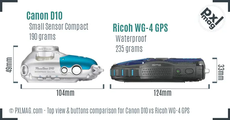 Canon D10 vs Ricoh WG-4 GPS top view buttons comparison