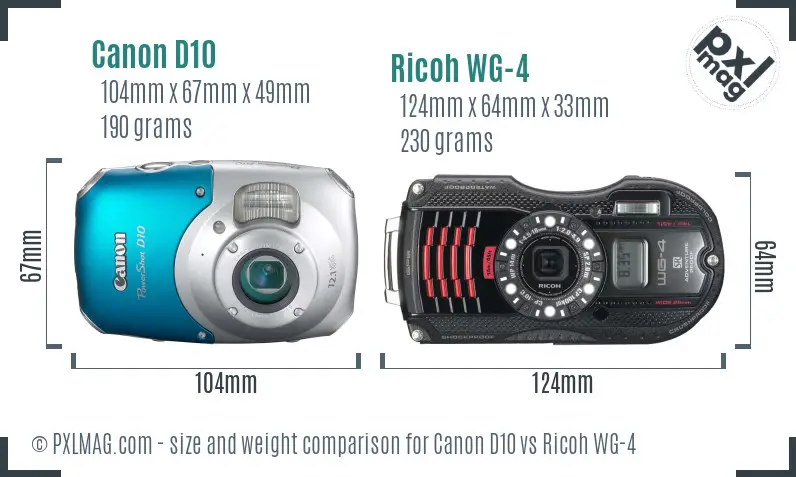 Canon D10 vs Ricoh WG-4 size comparison Canon D10 vs Ricoh WG-4 size comparison