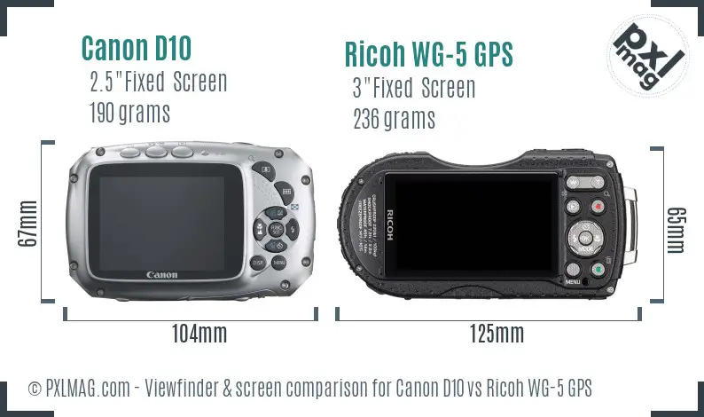 Canon D10 vs Ricoh WG-5 GPS Screen and Viewfinder comparison