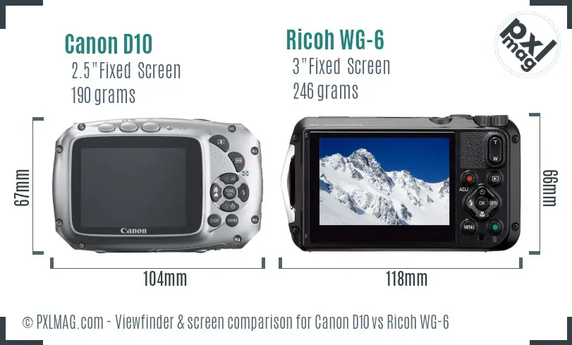 Canon D10 vs Ricoh WG-6 Screen and Viewfinder comparison