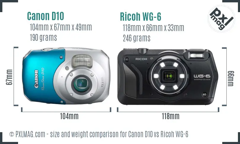 Canon D10 vs Ricoh WG-6 size comparison