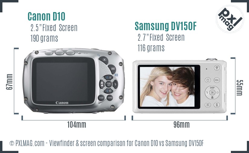 Canon D10 vs Samsung DV150F Screen and Viewfinder comparison