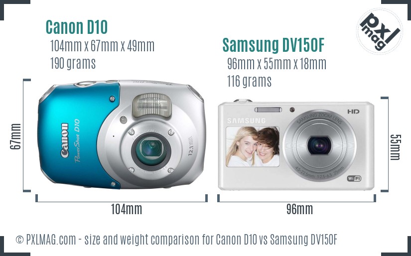 Canon D10 vs Samsung DV150F size comparison Canon D10 vs Samsung DV150F size comparison