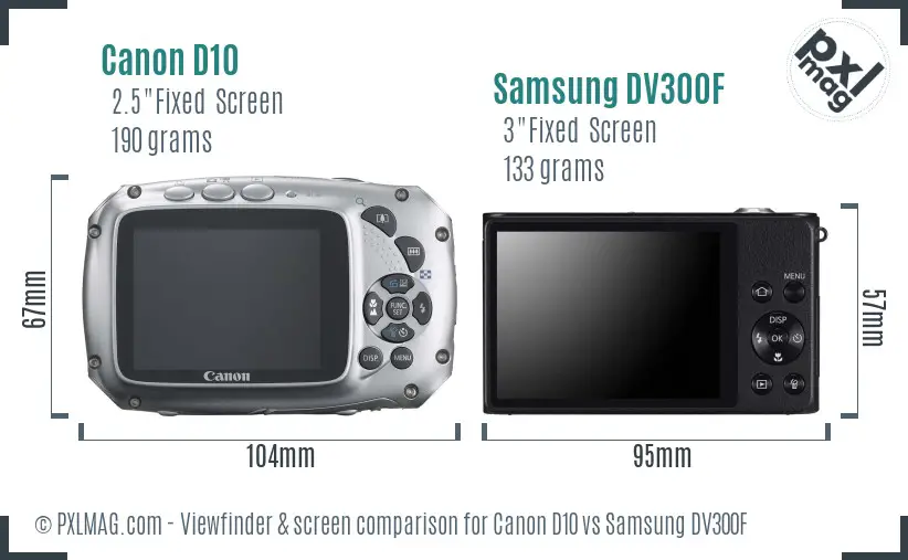 Canon D10 vs Samsung DV300F Screen and Viewfinder comparison