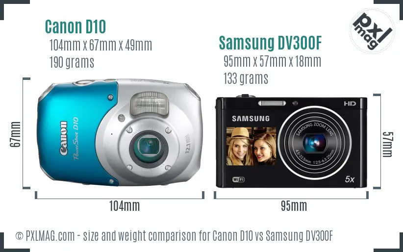 Canon D10 vs Samsung DV300F size comparison