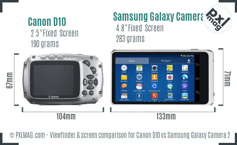 Canon D10 vs Samsung Galaxy Camera 2 Screen and Viewfinder comparison