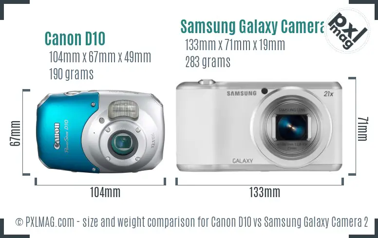 Canon D10 vs Samsung Galaxy Camera 2 size comparison
