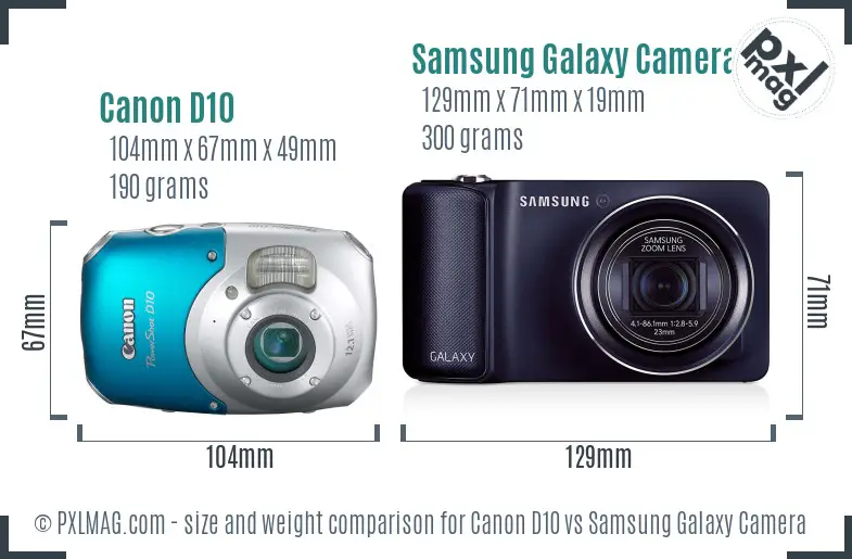 Canon D10 vs Samsung Galaxy Camera size comparison
