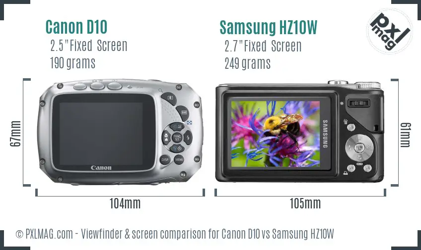 Canon D10 vs Samsung HZ10W Screen and Viewfinder comparison Canon D10 vs Samsung HZ10W Screen and Viewfinder comparison