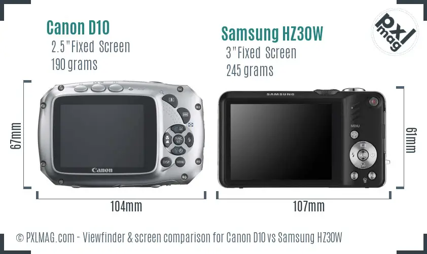 Canon D10 vs Samsung HZ30W Screen and Viewfinder comparison