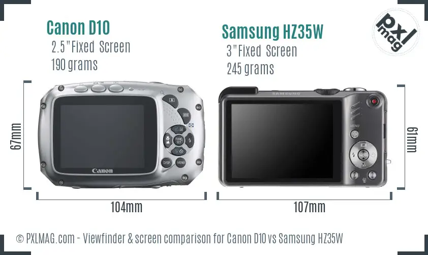 Canon D10 vs Samsung HZ35W Screen and Viewfinder comparison