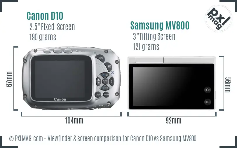 Canon D10 vs Samsung MV800 Screen and Viewfinder comparison