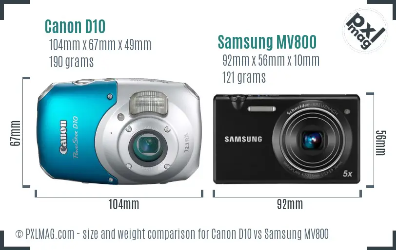 Canon D10 vs Samsung MV800 size comparison
