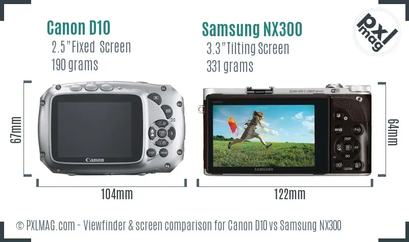 Canon D10 vs Samsung NX300 Screen and Viewfinder comparison