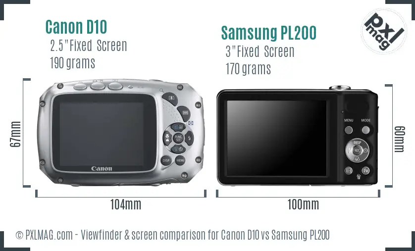 Canon D10 vs Samsung PL200 Screen and Viewfinder comparison