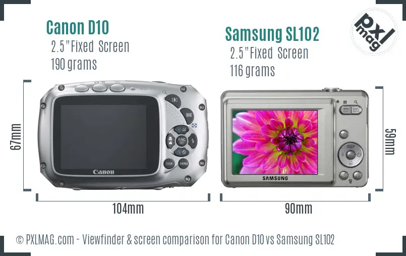 Canon D10 vs Samsung SL102 Screen and Viewfinder comparison Canon D10 vs Samsung SL102 Screen and Viewfinder comparison