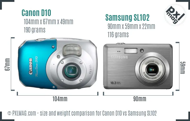 Canon D10 vs Samsung SL102 size comparison Canon D10 vs Samsung SL102 size comparison