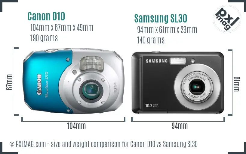 Canon D10 vs Samsung SL30 size comparison Canon D10 vs Samsung SL30 size comparison