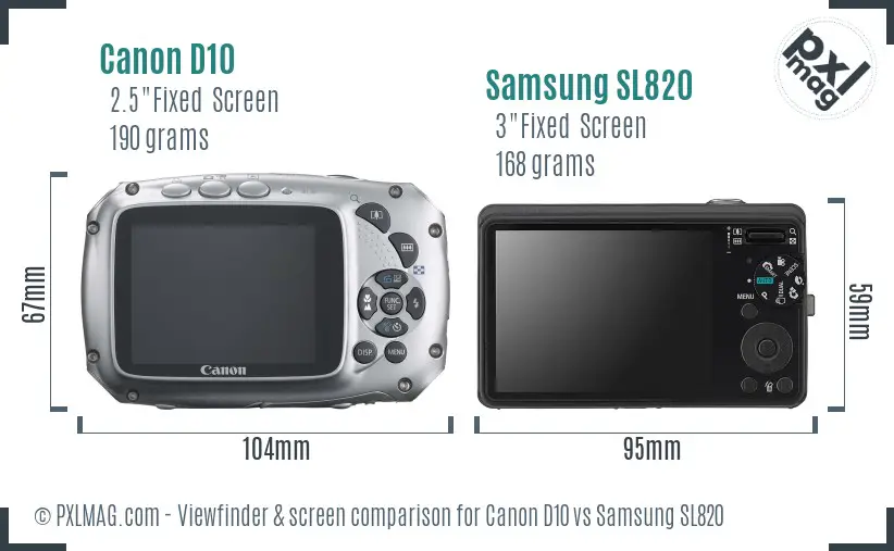 Canon D10 vs Samsung SL820 Screen and Viewfinder comparison