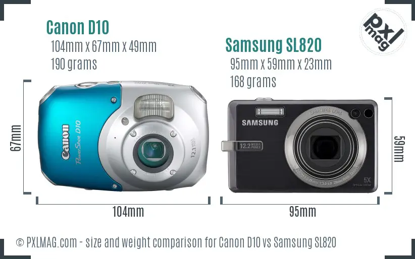 Canon D10 vs Samsung SL820 size comparison