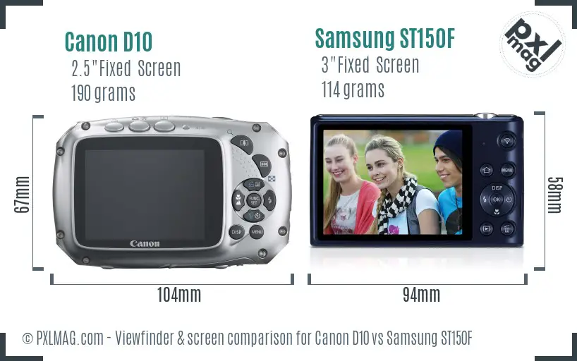 Canon D10 vs Samsung ST150F Screen and Viewfinder comparison