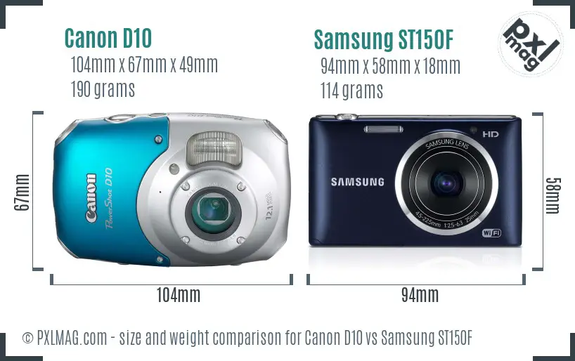 Canon D10 vs Samsung ST150F size comparison