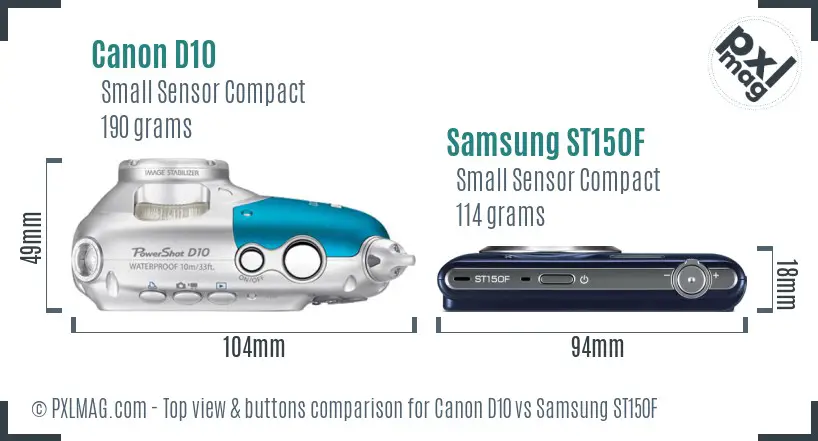 Canon D10 vs Samsung ST150F top view buttons comparison