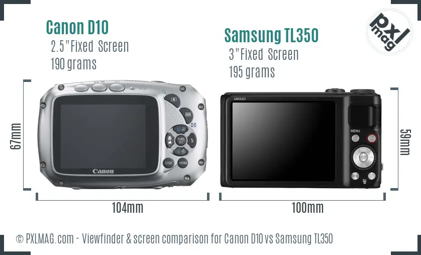 Canon D10 vs Samsung TL350 Screen and Viewfinder comparison