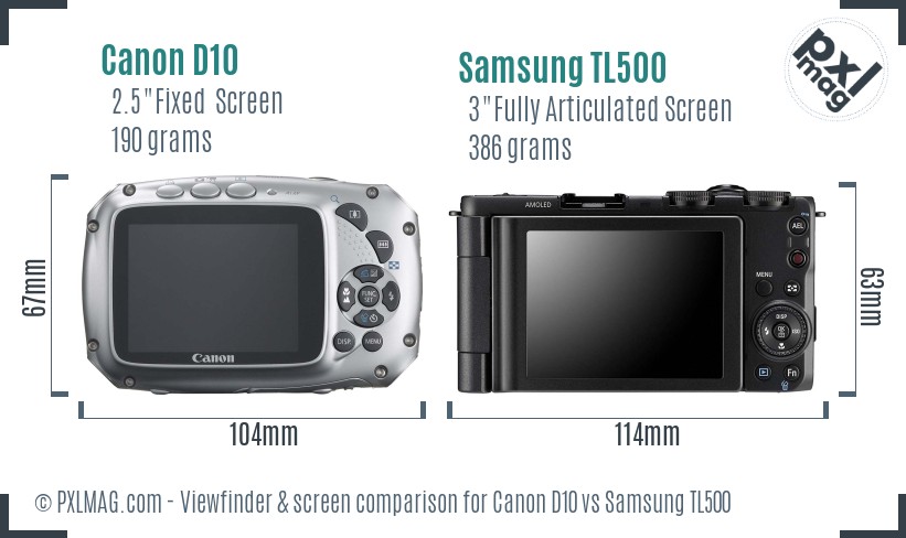 Canon D10 vs Samsung TL500 Screen and Viewfinder comparison