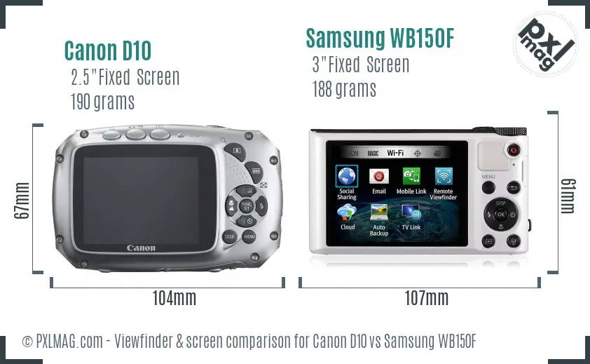Canon D10 vs Samsung WB150F Screen and Viewfinder comparison