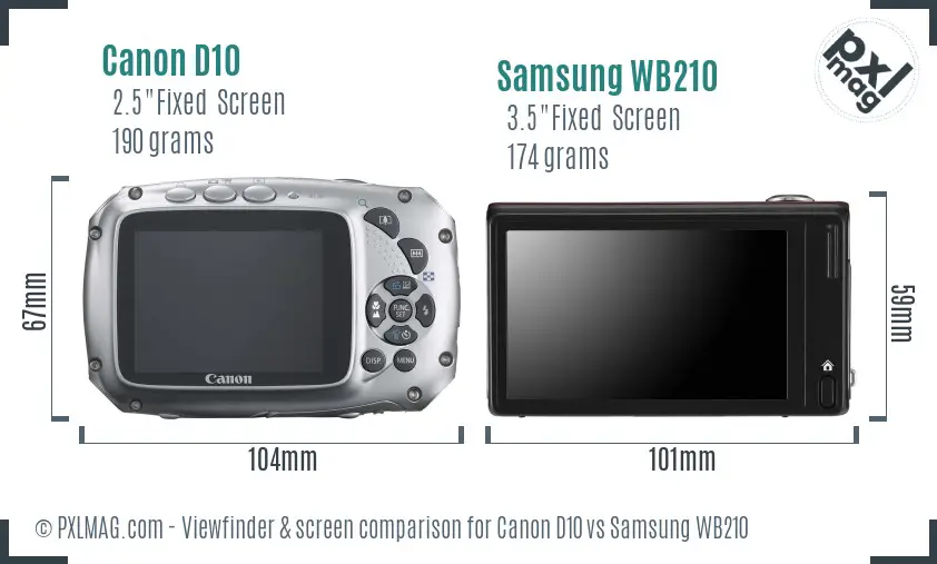 Canon D10 vs Samsung WB210 Screen and Viewfinder comparison