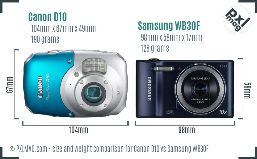 Canon D10 vs Samsung WB30F size comparison Canon D10 vs Samsung WB30F size comparison