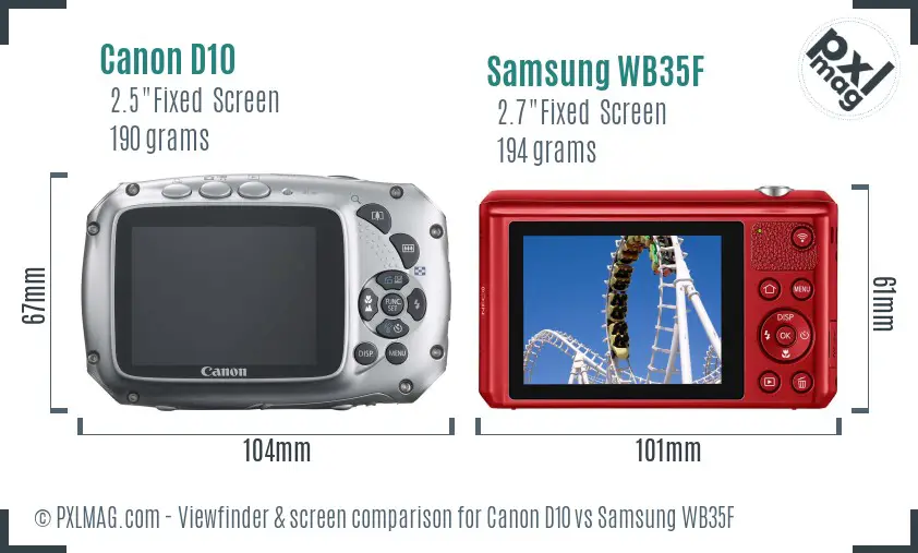 Canon D10 vs Samsung WB35F Screen and Viewfinder comparison