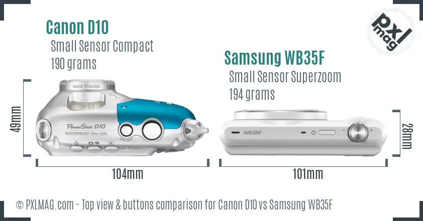 Canon D10 vs Samsung WB35F top view buttons comparison