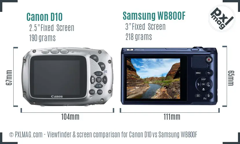 Canon D10 vs Samsung WB800F Screen and Viewfinder comparison