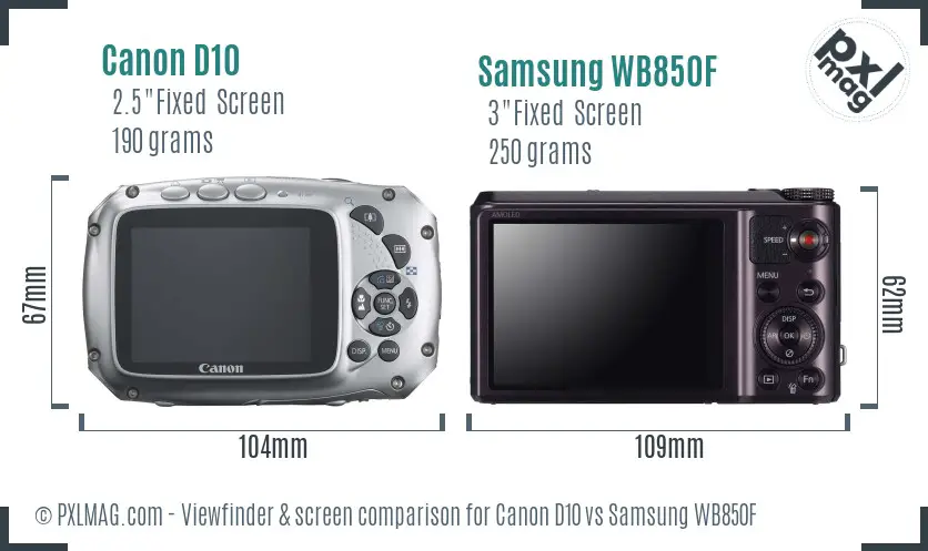 Canon D10 vs Samsung WB850F Screen and Viewfinder comparison Canon D10 vs Samsung WB850F Screen and Viewfinder comparison