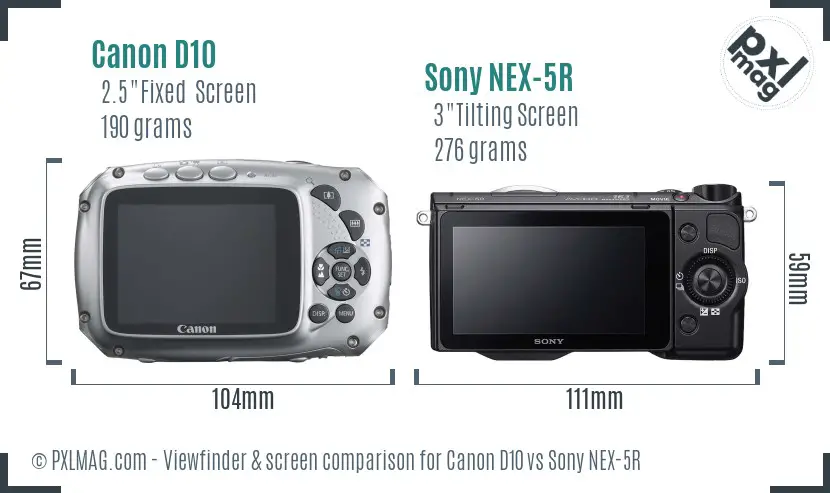 Canon D10 vs Sony NEX-5R Screen and Viewfinder comparison