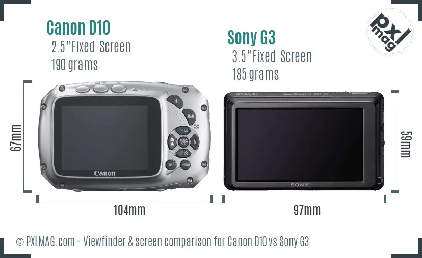 Canon D10 vs Sony G3 Screen and Viewfinder comparison Canon D10 vs Sony G3 Screen and Viewfinder comparison