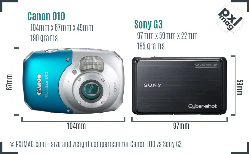 Canon D10 vs Sony G3 size comparison Canon D10 vs Sony G3 size comparison