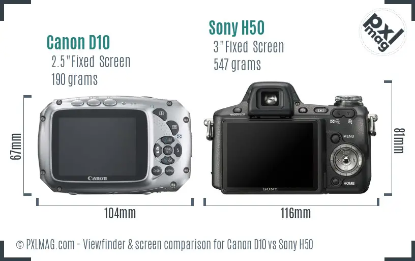 Canon D10 vs Sony H50 Screen and Viewfinder comparison