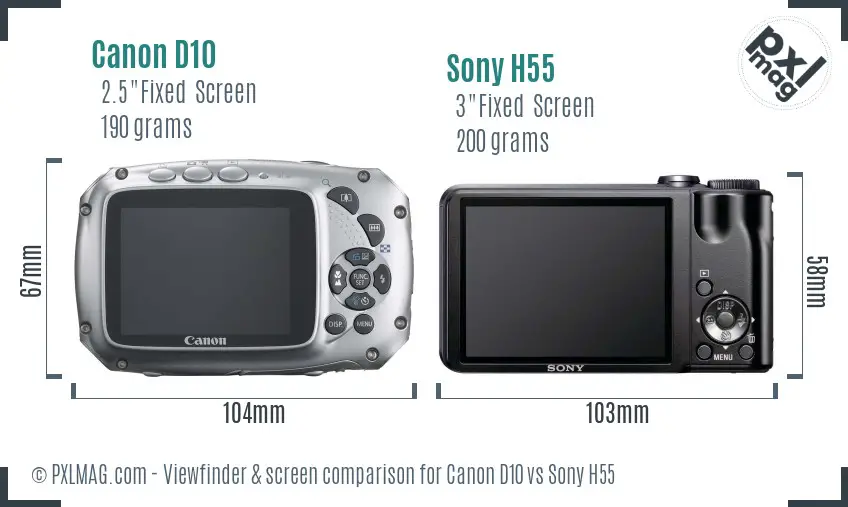 Canon D10 vs Sony H55 Screen and Viewfinder comparison