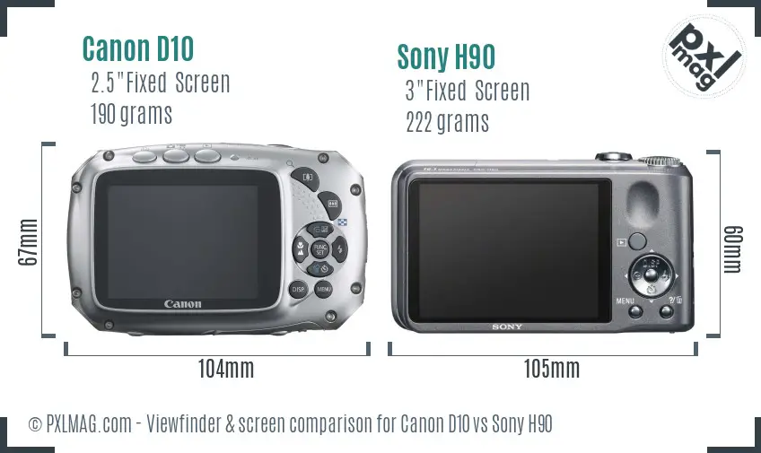 Canon D10 vs Sony H90 Screen and Viewfinder comparison