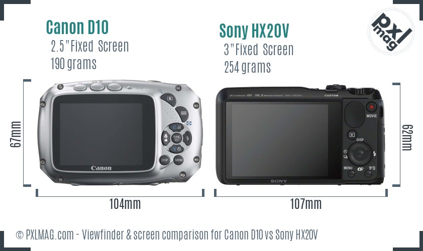 Canon D10 vs Sony HX20V Screen and Viewfinder comparison