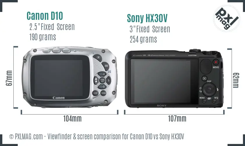 Canon D10 vs Sony HX30V Screen and Viewfinder comparison